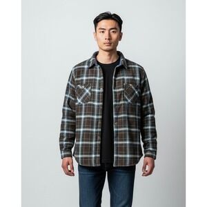 Weatherproof Vintage Mens XL Sherpa Lined Fleece Plaid Shirt Jacket Brown Blue